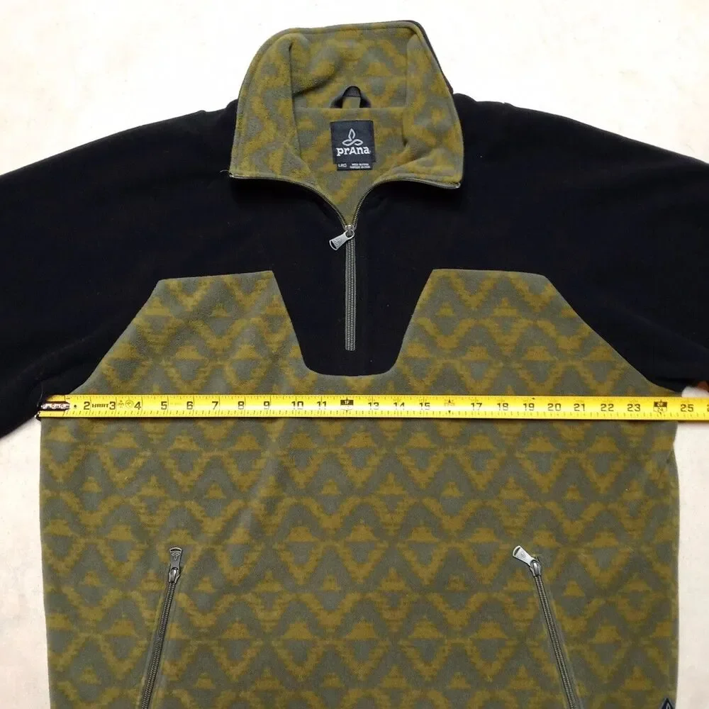 PrAna Arnu Green Black Pullover 1/4 Zip Fleece Sweater Jacket Mens Size Large